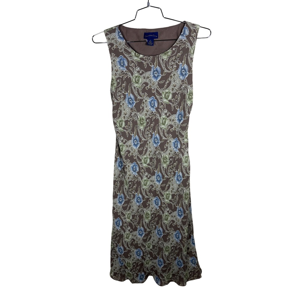 Charter Club Womens 100% Silk Floral Scroll Midi Dress Brown Blue Green Size 10